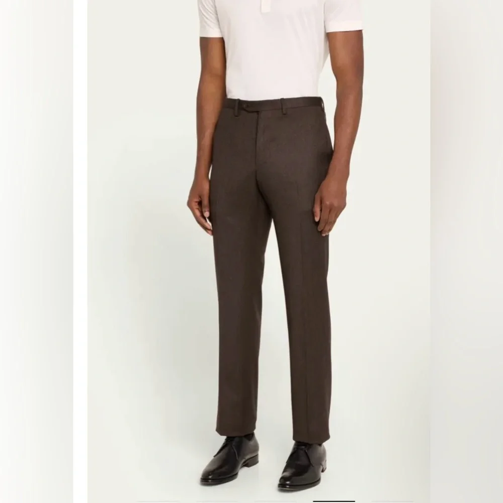 Trussini Mens Dress Pants Brown 100% Lana Wool 36 Men's Brown Dress Pants Sz 37